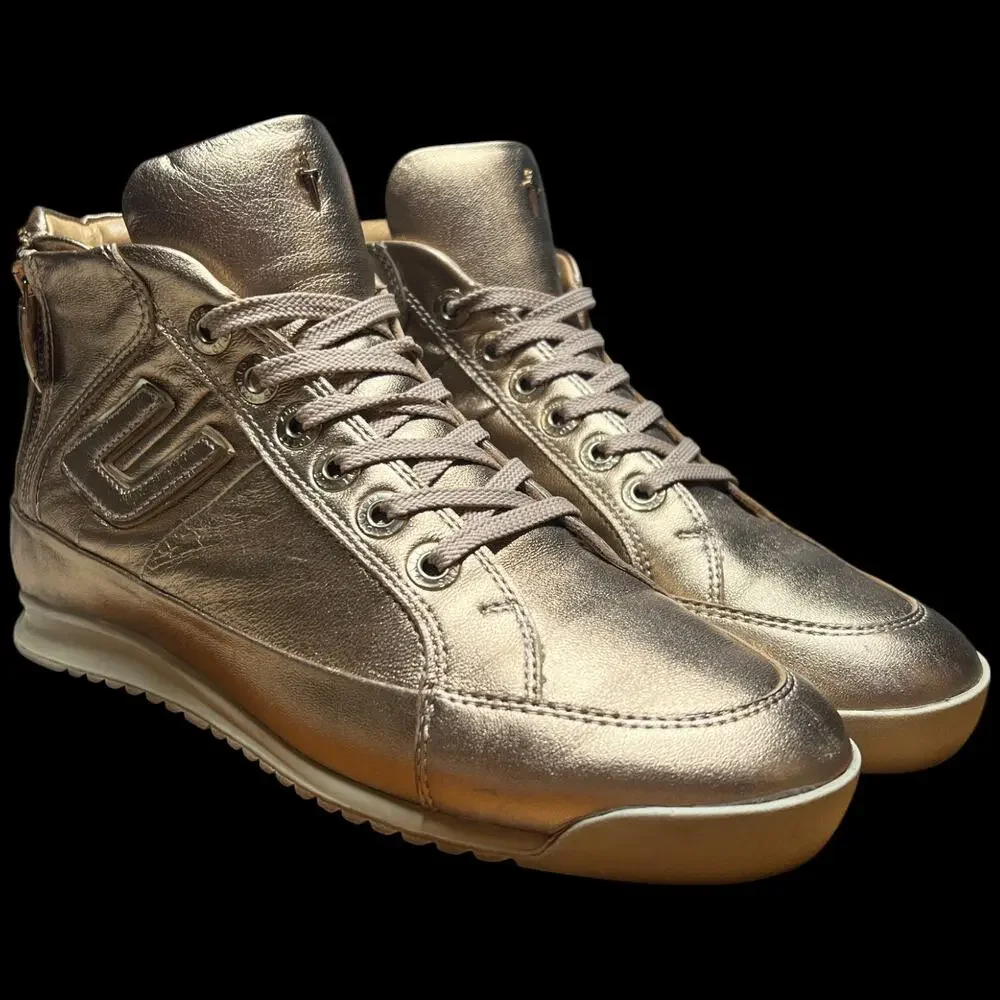 CESARE PACIOTTI Luxury 4US Women's 37/US 7 Gold High Top Sneakers Studs - Picture 7 of 16